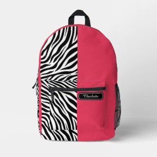Chic Rouge Rot Schwarz und Weiß Zebradruck Teens Bedruckter Rucksack