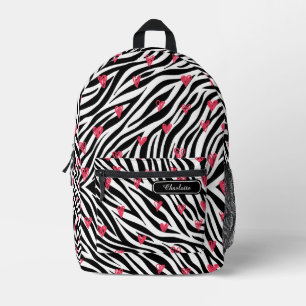 Chic Rouge Rote Herzen Schwarz-Weiß-Zebramuster Bedruckter Rucksack