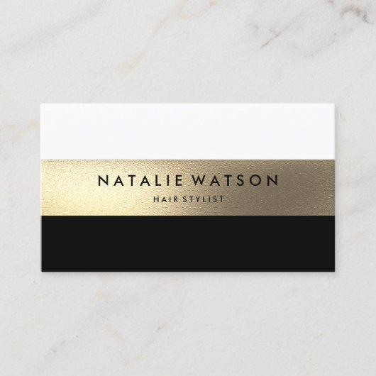 Chic Rough IMITATE Gold Strip Schwarz-weiß Modern Visitenkarte (Vorderseite)
