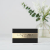 Chic Rough IMITATE Goldene Streifen Schwarz Modern Visitenkarte (Stehend Vorderseite)