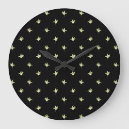 Chic Round Wall Clock: Lilies of the Valley, Black Große Wanduhr