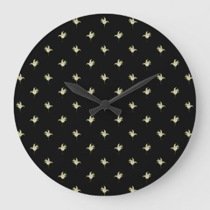 Chic Round Wall Clock: Lilies of the Valley, Black Große Wanduhr