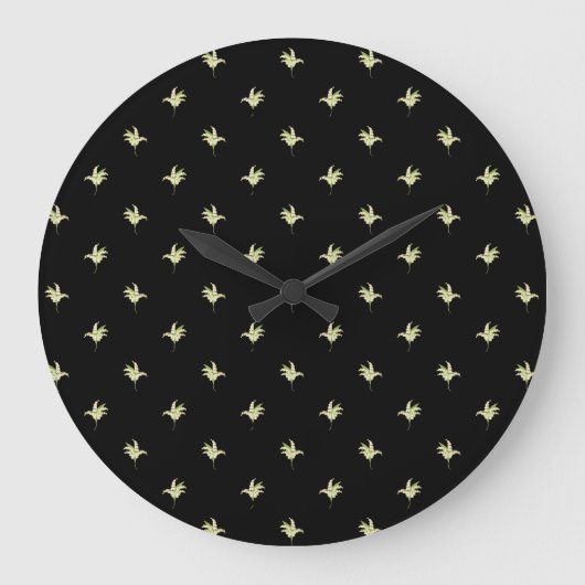 Chic Round Wall Clock: Lilies of the Valley, Black Große Wanduhr (Vorderseite)