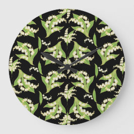 Chic Round Wall Clock: Lilies of the Valley, Black Große Wanduhr