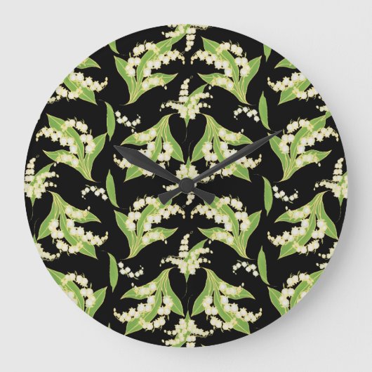Chic Round Wall Clock: Lilies of the Valley, Black Große Wanduhr (Vorderseite)