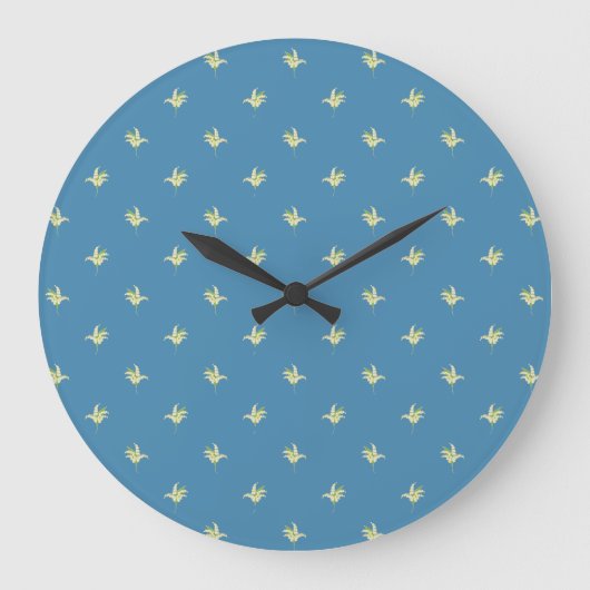 Chic Round Wall Clock: Lilies of the Valley, Blue Große Wanduhr (Vorderseite)