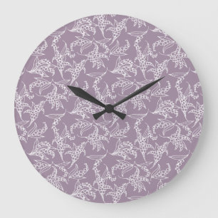Chic Round Wall Clock: Lilies-of-the-Valley, Mauve Große Wanduhr