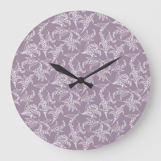 Chic Round Wall Clock: Lilies-of-the-Valley, Mauve Große Wanduhr (Vorderseite)