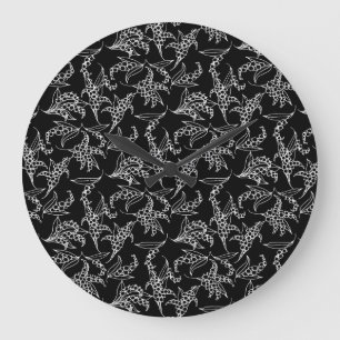 Chic Round Wall Clock: Lilies-of-the-Valley, Schwa Große Wanduhr