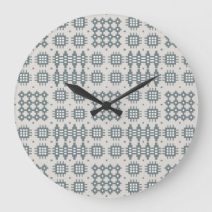 Chic Round Wall Clock Welsh Tapestry Pattern, grau Große Wanduhr