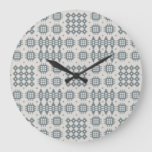 Chic Round Wall Clock Welsh Tapestry Pattern, grau Große Wanduhr (Vorderseite)