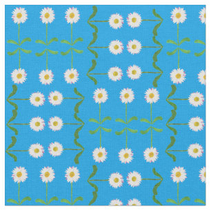 Chic Rows of Daisis auf Sky Blue Custom Fabric Stoff