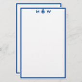 Chic Royal Blue Anchor Monogram Stationery Briefpapier (Vorne/Hinten)