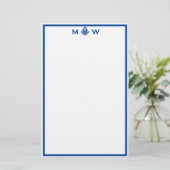 Chic Royal Blue Anchor Monogram Stationery Briefpapier (Stehend Vorderseite)