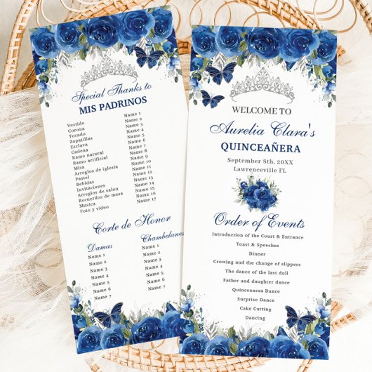 Chic Royal Blue Floral Quinceñera Orden der Verans Programm