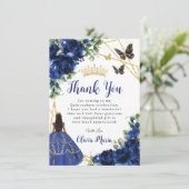 Chic Royal Blue Flowers Dankeskarte (Stehend Vorderseite)