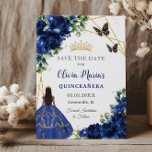 Chic Royal Blue Flowers Princess Quinceañera Save The Date<br><div class="desc">Personalisieren Sie diesen hübschen königsblauen Quinceañera / Sweet 16 Geburtstag Save the Date einfach und schnell. Klicken Sie einfach auf die Schaltfläche "Weitere Einstellungen", um die Texte zu bearbeiten, Schriftart und Schriftart zu ändern. Mit einem Mädchen gekleidet in einem schönen königsblauen Kleid, chic königsblauen Blumen und blauen und goldenen Schmetterlingen....</div>