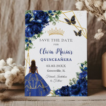 Chic Royal Blue Flowers Princess Quinceañera