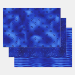 Chic Royal Blue Foil Hanukkah Wrapping Paper Sheet Geschenkpapier Set