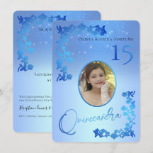 Chic Royal Blue Glitzer Floral Foto Quinceanera