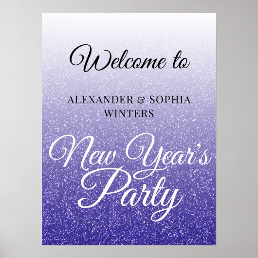 Chic Royal Blue Glitzer New Years Party Willkommen Poster (Vorne)
