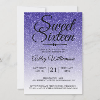 Chic Royal Blue Glitzer Ombre Sweet 16 Geburtstag Einladung
