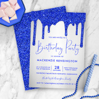 Chic Royal Blue Glitzer Tropfen Silver Birthday
