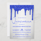 Chic Royal Blue Glitzer Tropfen Silver Quinceañera Einladung (Vorderseite)