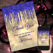 Chic Royal Blue Gold Glitzer Tropfen danke Karte