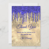 Chic Royal Blue Gold Glitzer Tropfen danke Karte (Vorderseite)