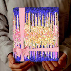 Chic Royal Blue Gold Glitzer Tropfen Geschenkpapier