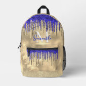Chic Royal Blue Gold Glitzer Tropfen Monogramm Bedruckter Rucksack (Vorderseite)
