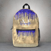 Chic Royal Blue Gold Glitzer Tropfen Monogramm Bedruckter Rucksack