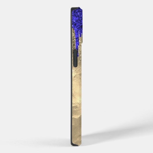 Chic Royal Blue Gold Glitzer Tropfen Monogramm Case-Mate iPhone Hülle (Rückseite / Rechts)