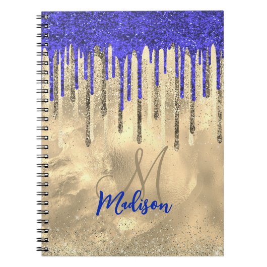 Chic Royal Blue Gold Glitzer Tropfen Monogramm Notizblock (Vorderseite)
