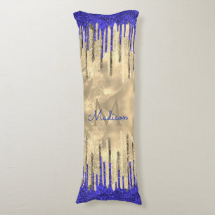 Chic Royal Blue Gold Glitzer Tropfen Monogramm Seitenschläferkissen
