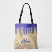 Chic Royal Blue Gold Glitzer Tropfen Monogramm Tasche (Vorderseite)