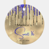 Chic Royal Blue Gold Glitzer Tropfen süß 16 Keramik Ornament (Vorne)