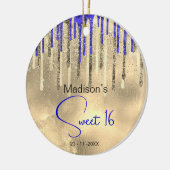 Chic Royal Blue Gold Glitzer Tropfen süß 16 Keramik Ornament (Links)