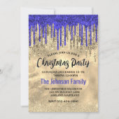 Chic Royal Blue Gold Glitzer Tropfen Weihnachten Einladung (Vorderseite)