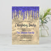 Chic Royal Blue Gold Glitzer Tropfen Weihnachten Einladung (Stehend Vorderseite)