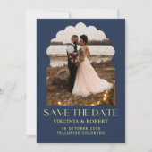 Chic Royal Blue Navy Save the Date Foto Wedding Einladung (Vorderseite)