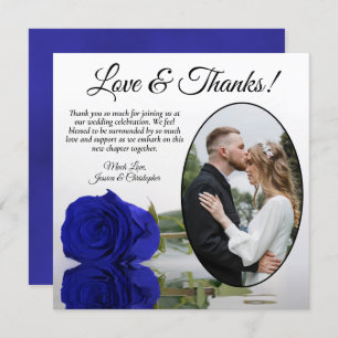 Chic Royal Blue Rose Oval Foto Romantische Hochzei Dankeskarte