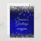 Chic Royal Blue Silber Glitzer Weihnachten Neues J Postkarte (Vorne/Hinten)