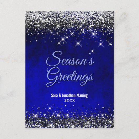 Chic Royal Blue Silber Glitzer Weihnachten Neues J Postkarte (Vorderseite)