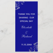 Chic Royal Blue Silver Swirl Wedding Menü Menükarte (Rückseite)