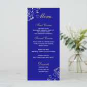 Chic Royal Blue Silver Swirl Wedding Menü Menükarte (Stehend Vorderseite)