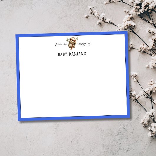 Chic Royal Blue Sloth Nursery Note Card Einladung