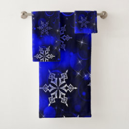 Chic Royal Blue Snowflake Motif Badhandtuch Set