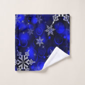 Chic Royal Blue Snowflake Motif Badhandtuch Set (Waschlappen)